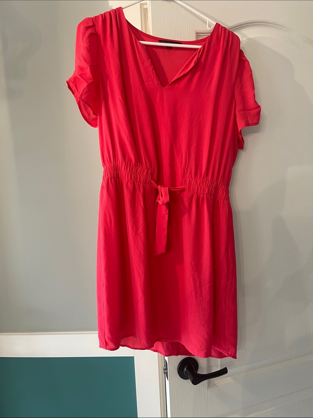 Signature Studio Bright Pink V-Neck Tie-Waist Mini Dress